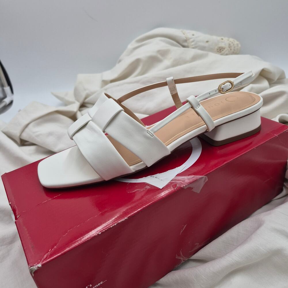 Journee Collection White Braided Slingback Low Block Heel Sandal